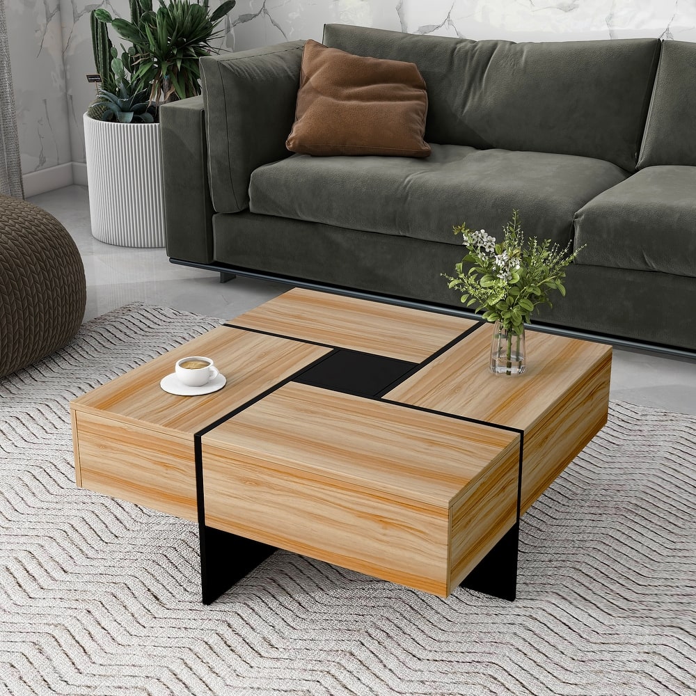 Extendable Coffee Table End Table with 4 Hidden Storage, Accent Table Center Table with Sliding Tabletop