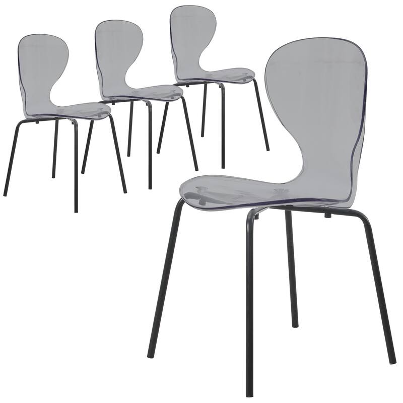 Stackable Plastic Dining Chair Set of 4 Transparent Modern Accent Side Chair for Indoor and Outdoor - Transparent Black