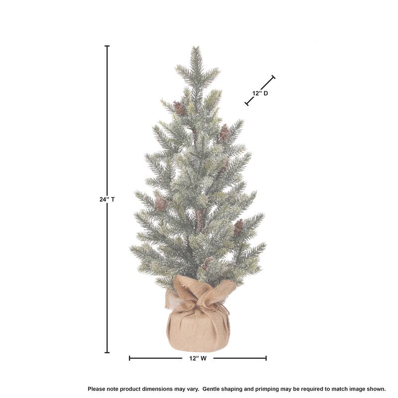 24" Faux Snow Frost Pine Tree In Burlap