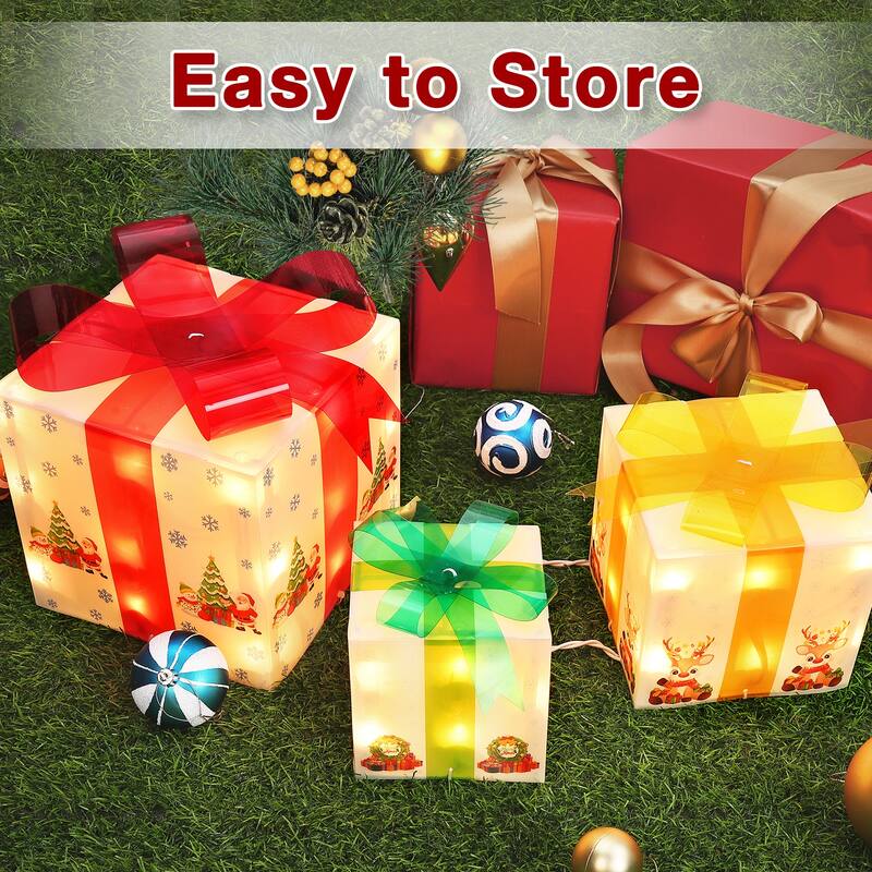 Set of 3 Christmas Decorations Lighted Gift Boxes