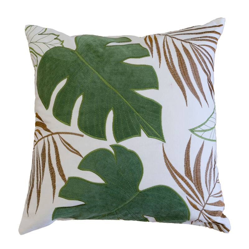 Leaf Pattern Decorative Pillow with Velvet Cover 20x20 Inches - Green