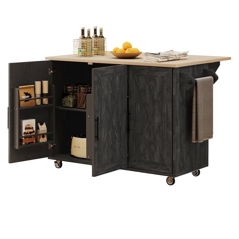 Kyle Geometric Twill Textured Design Kitchen Island with Drop Leaf(51-in x30-in x36-in)