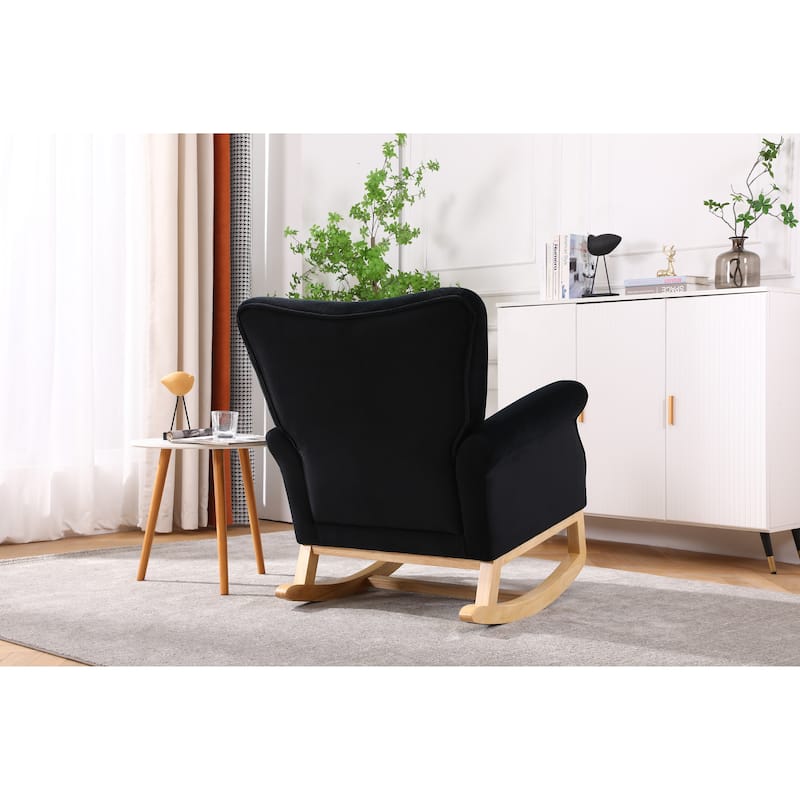 Nursery Rocking Chair with High Back, Modern Baby Room Rocker with Padded Seat, Comfortable Fabric Armchair
