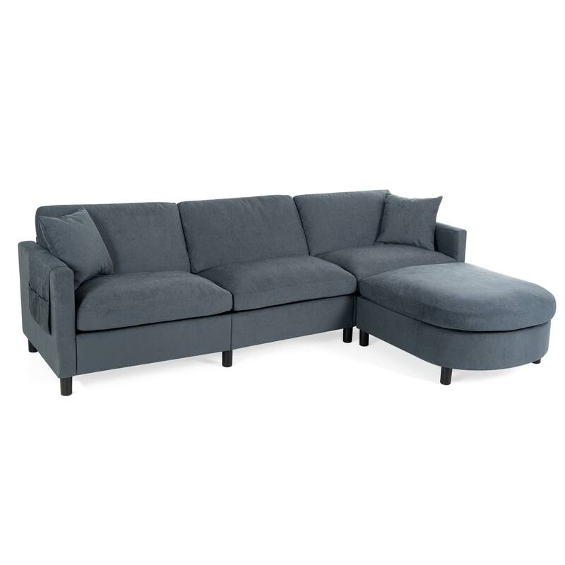 Modular Sofa with Movable Ottoman, Armrest Storage Bag, and Birch Support - 3-Seater Couch