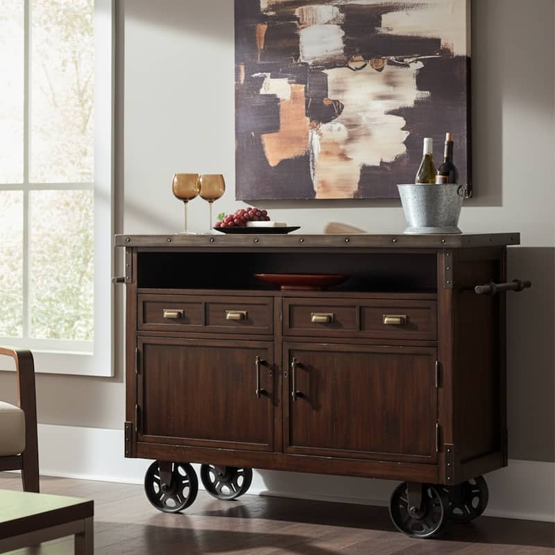 Howard Miller Hardwood Distressed Bar Cart Liquor Cabinet with Wheels - Wood