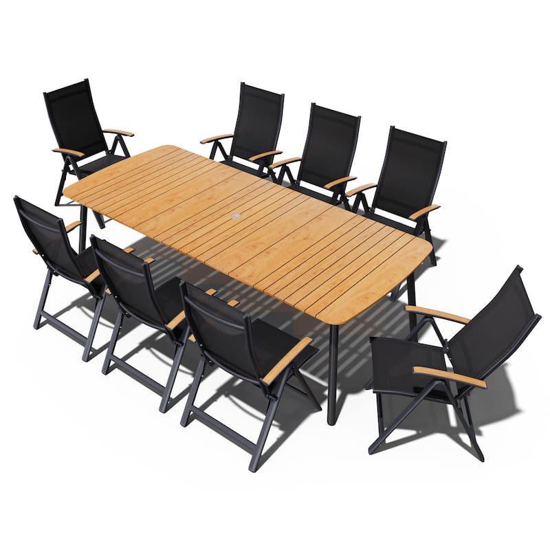 7/9PC Patio Dining Table Rectangular Aluminum Outdoor Table with Folding Chairs