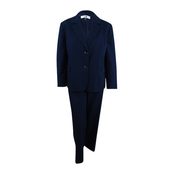 Le Suit Womens Plus Size Denim Pantsuit Dark Navy 24W