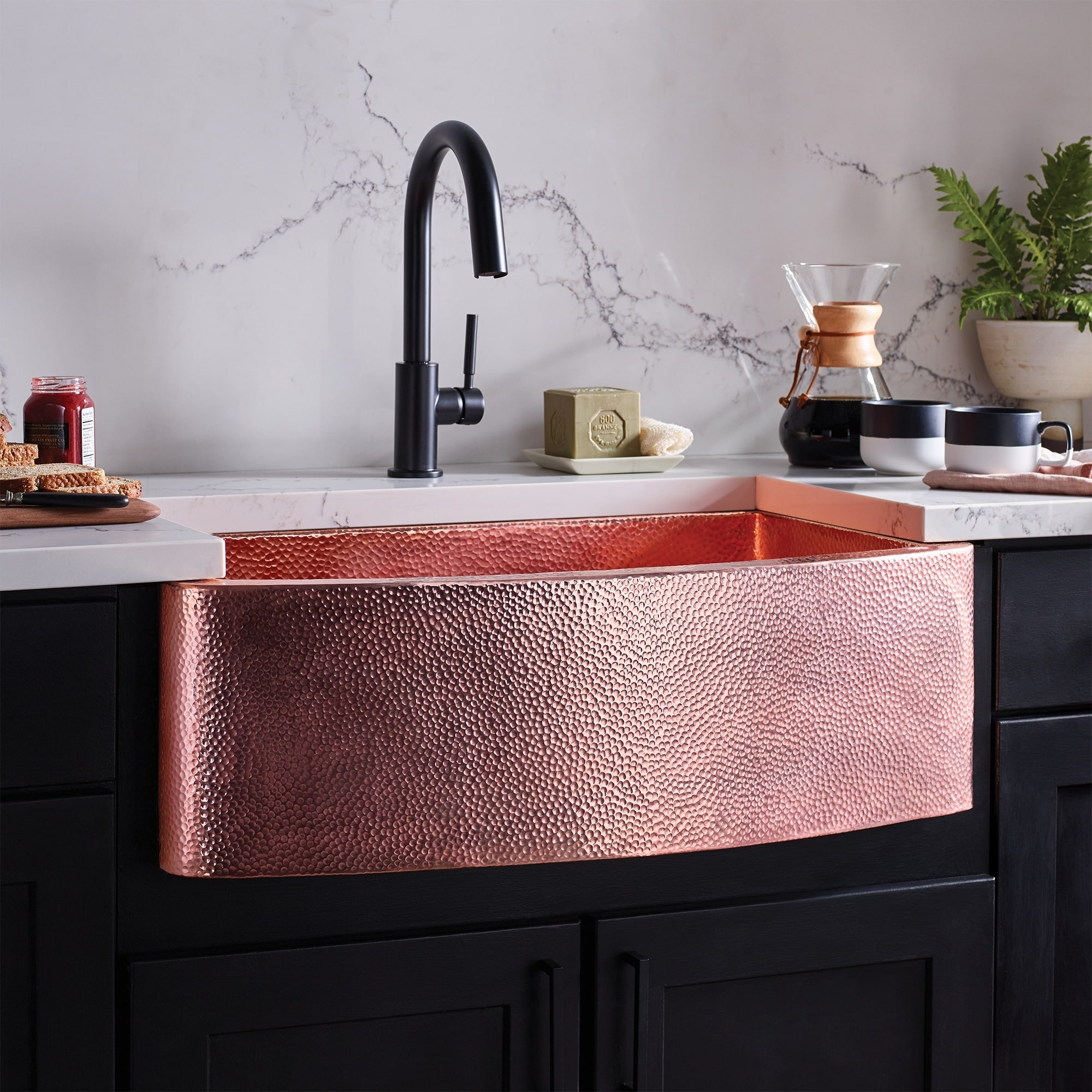 33 Jarzer Hammered Copper Single-Bowl Farmhouse Sink with Towel Bar