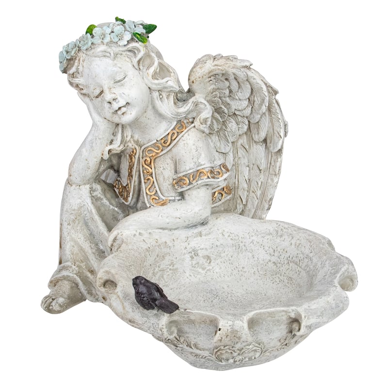 12.25" Sitting Angel Bird Feeder Outdoor Garden Statue