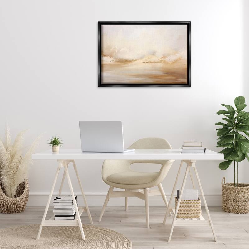 Stupell Neutral Abstract Horizon Line Framed Floater Canvas Wall Art Design By LSR Creative Studio