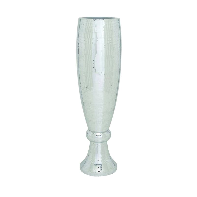 Silver Polystone Glam Vase with Mosaic Mirror Inlay