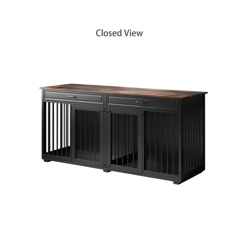 72.4 Inch Wooden Large Furniture Dog Crate with Drawers & Divider