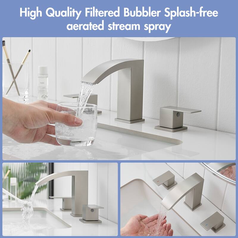 Bathroom Stainless Steel Faucets for Sink 3 Hole 8 inch Widespread Bathroom Sink Faucet Double Lever Handle Faucet with Hose