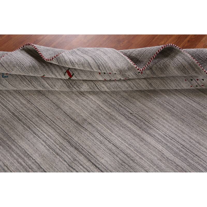 Hand Knotted Oriental 100% Wool Carpet Tribal Animal Pictorial Greys & Charcoal Gabbeh Area Rug - 9' 10'' X 7' 10''