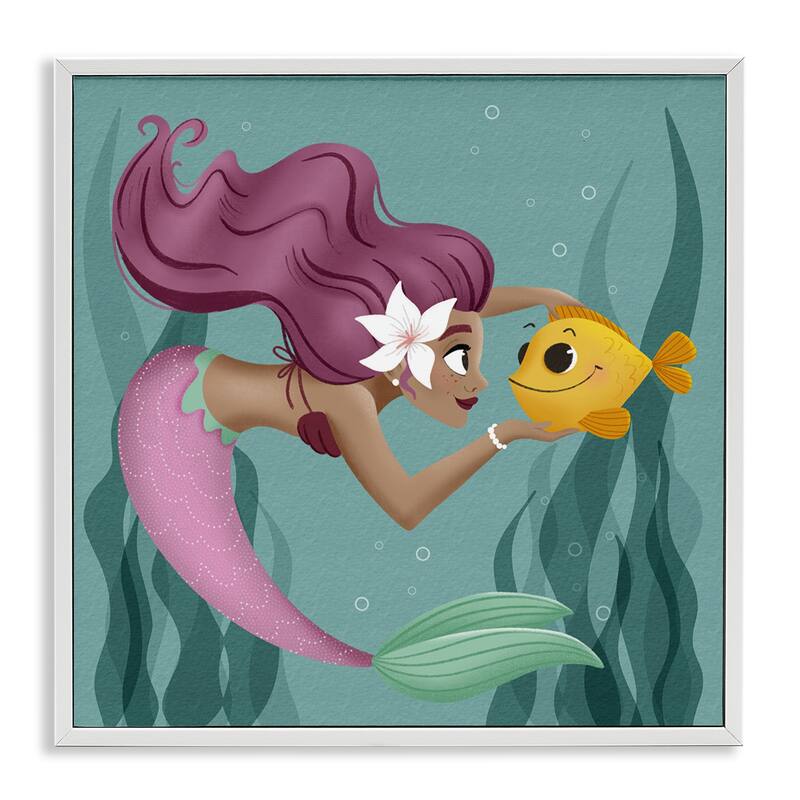 Stupell Mermaid & Fish Friends Framed Giclee Art Design By Sarah Hickman - 12 x 12 - White