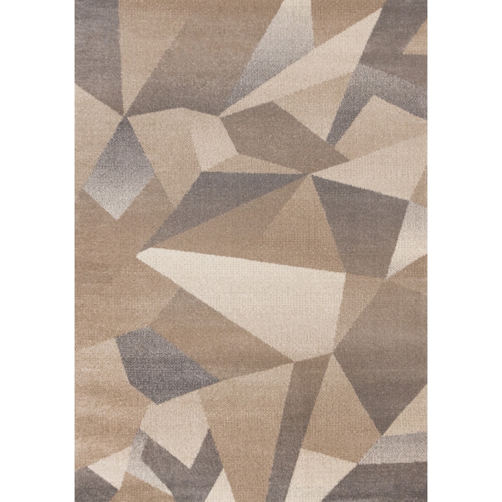 Taupe Beige Grey White Shattered Geometric Dense High-Traffic Rug