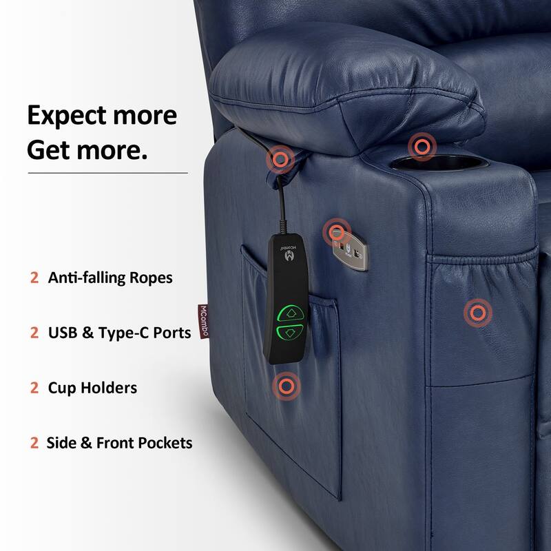 MCombo Power Lift Recliner Chair, Massage and Heat for Elderly, Extended Footrest,Cup Holders, USB Ports 7095