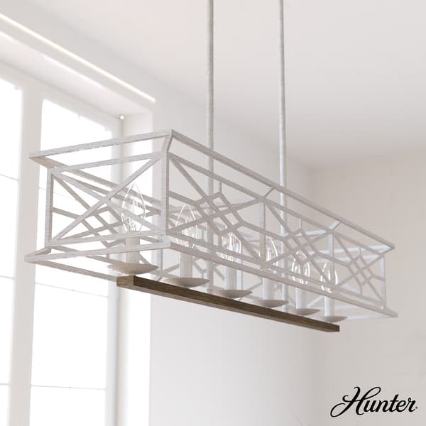 Hunter Langwood 6 Light Distressed White Basket Chandelier Kitchen Light