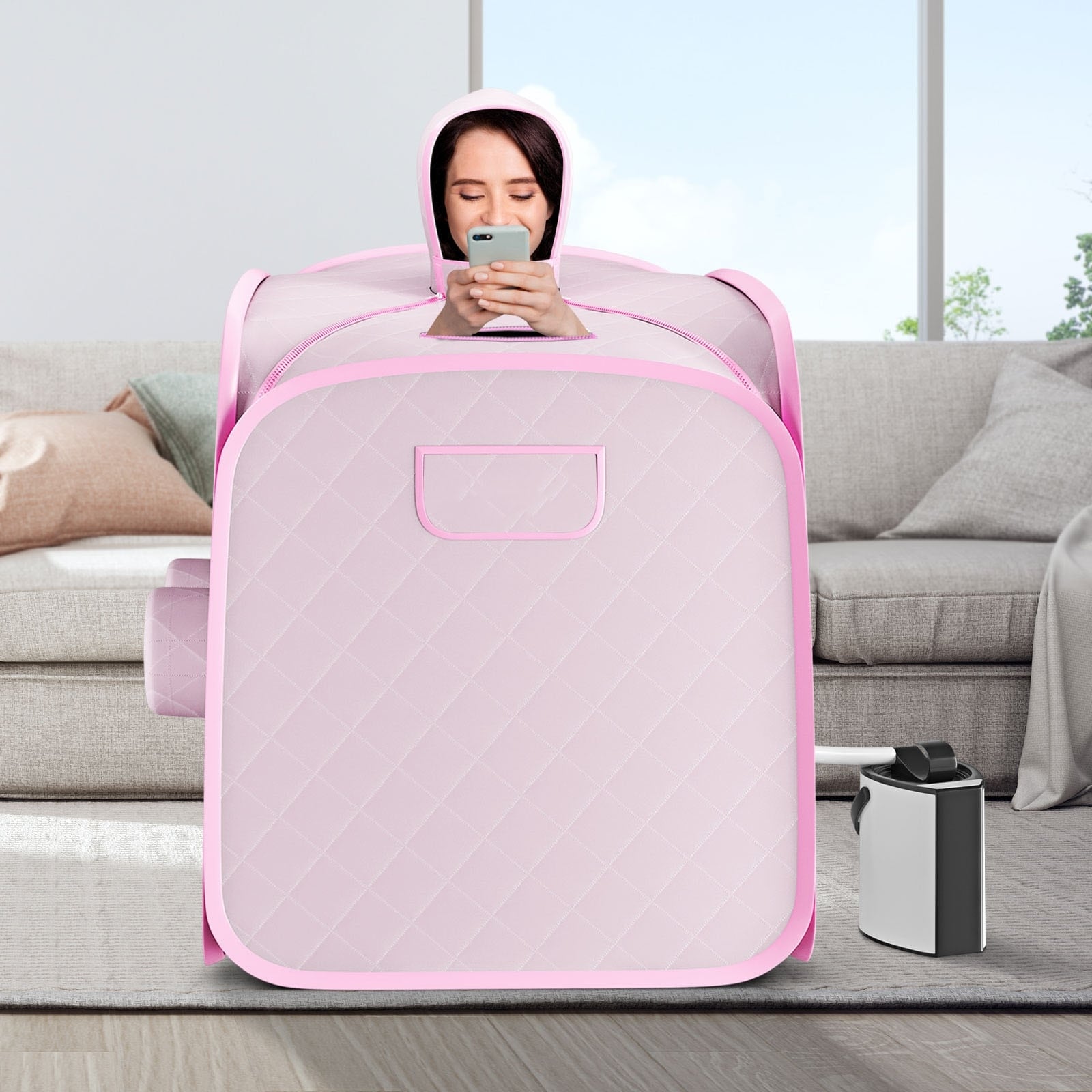800W 2 Person Portable Steam Sauna Tent SPA with Hat Side Holes 3L Steamer - 27