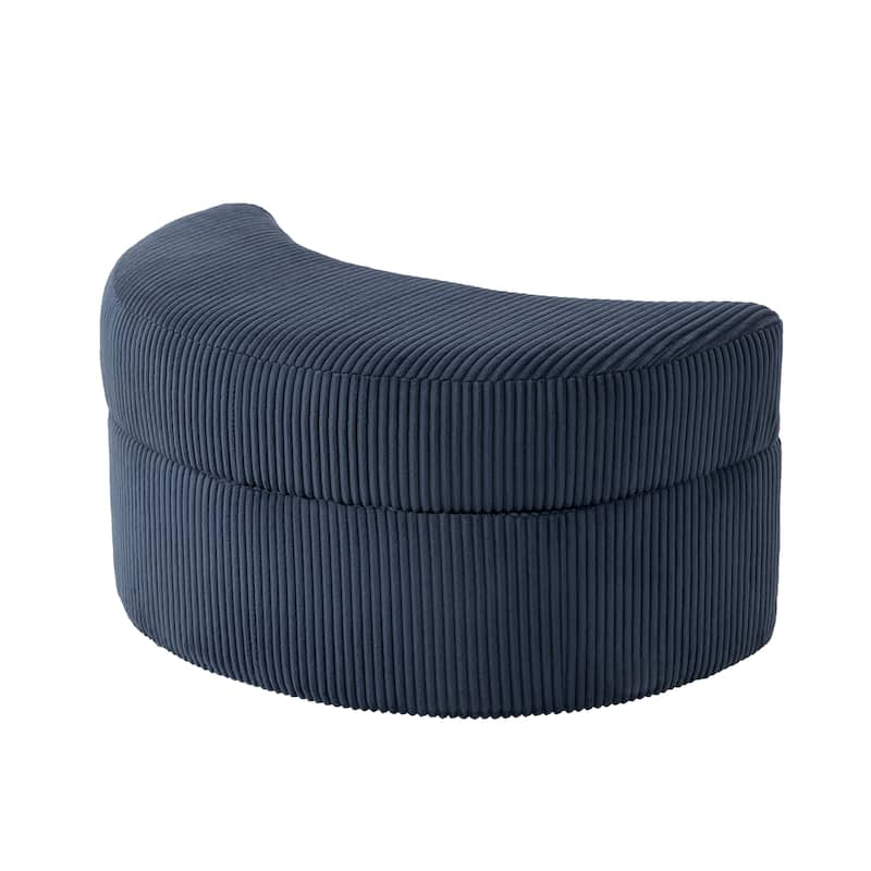 Upholstered Chenille Boucle Half Moon Storage Ottoman with Tray