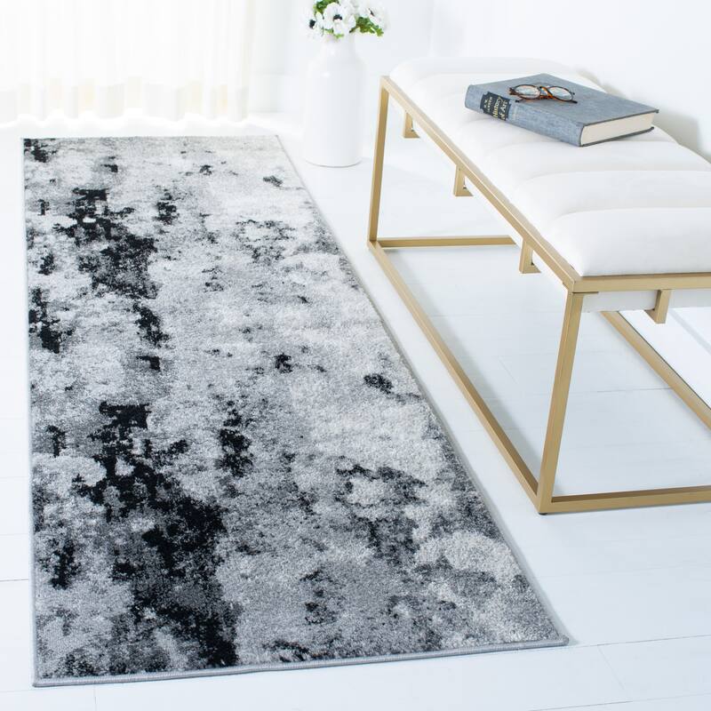 SAFAVIEH Adirondack Cordelia Abstract Glam Rug - 12' Runner - Grey/Black