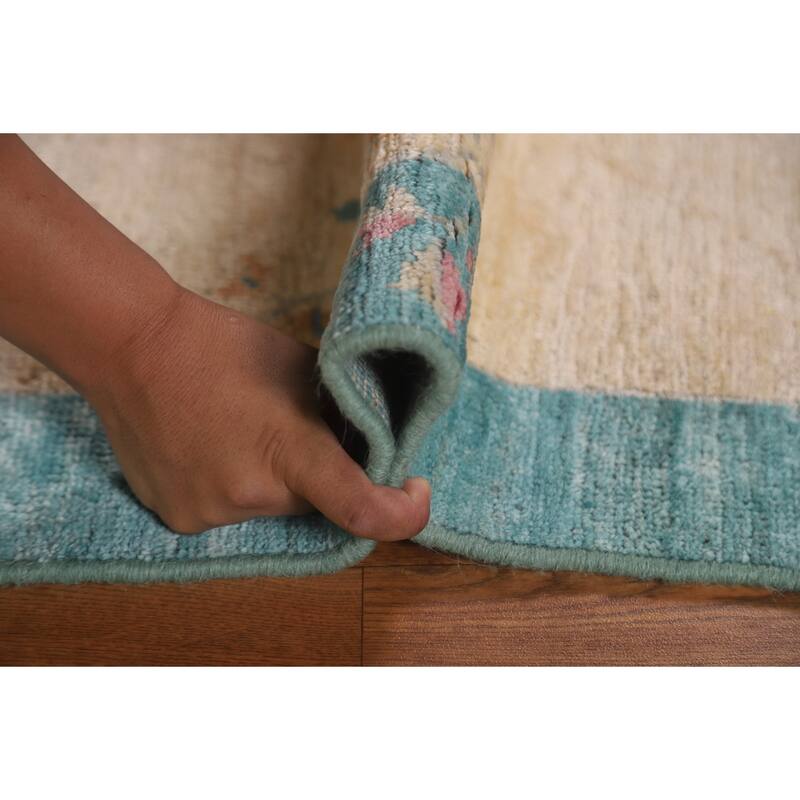 Vegetable Dye Oushak Turkish Runner Rug Handmade Wool Carpet - 2'10"x 11'9"