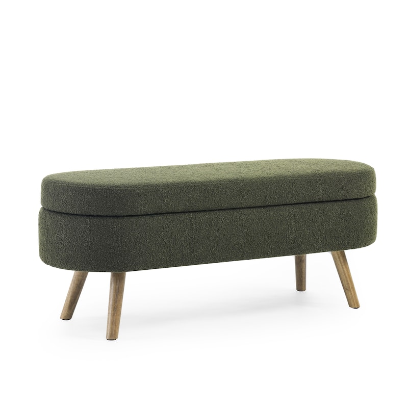 Ottoman Oval Storage Bench,Rubber Wood Legs