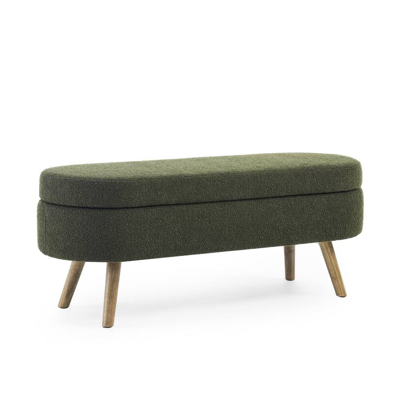 Roomfitters Oval Upholstered Storage Ottoman Bench with Rubber Wood Legs, Modern Entryway or Bedroom Seat