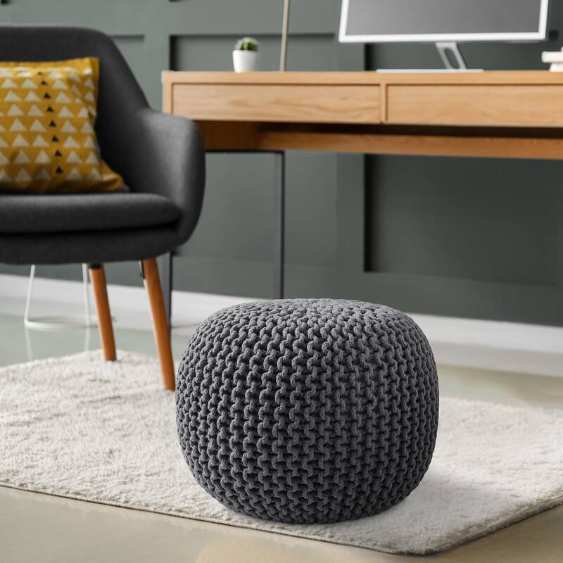 Cotton Pouf Ottomans Knit Foot Stool Pouffes for Living Room