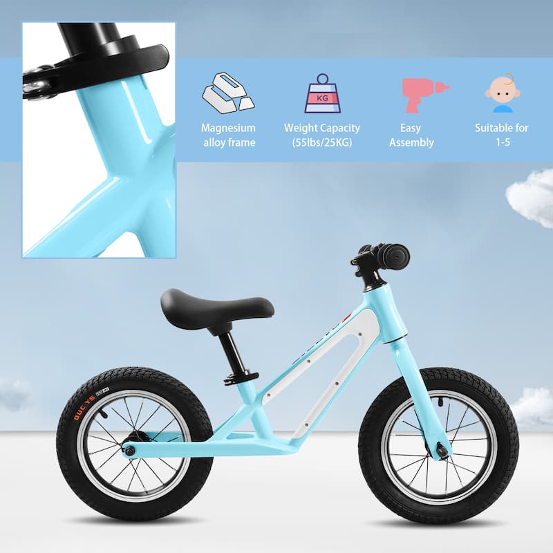 12" Toddler Balance Bike with Rubber Foam Tires and Adjustable Seat
