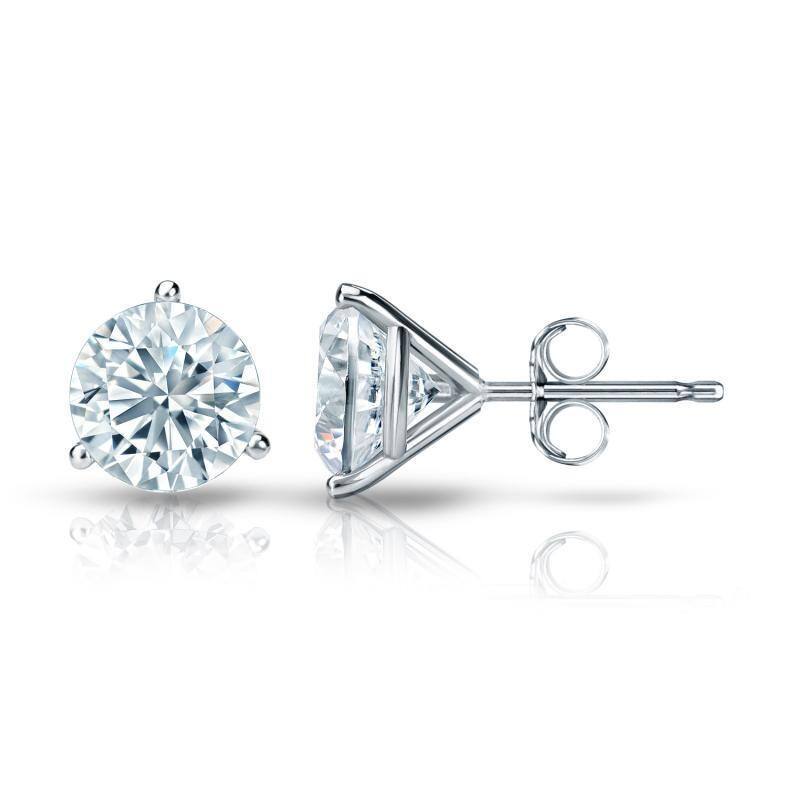 Auriya 1 1/2ctw 3 Prong Martini Set Round Diamond Stud Earrings 18kt Gold Certified - White