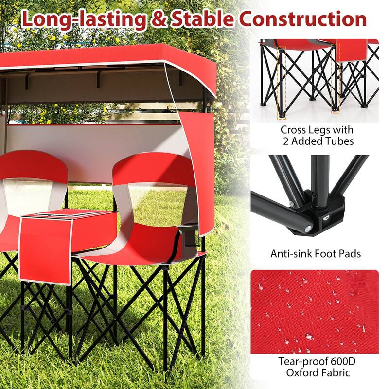 Costway Double Beach Chair with Adjustable Canopy Oversized Folding