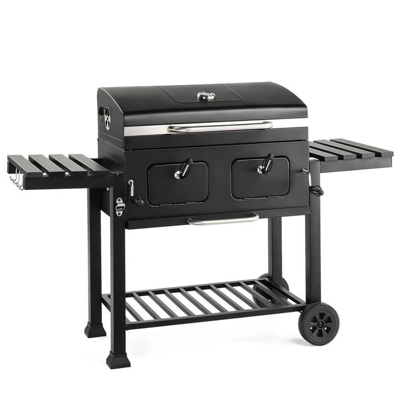 37.4" Charcoal Grill With Two Foldable Side Tables