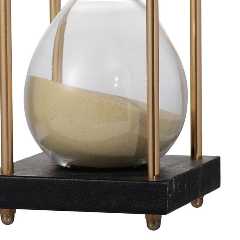 Set of 2, 3x3x7" Spellman 15-minute Hourglass, framed with an Metal stand, Tan