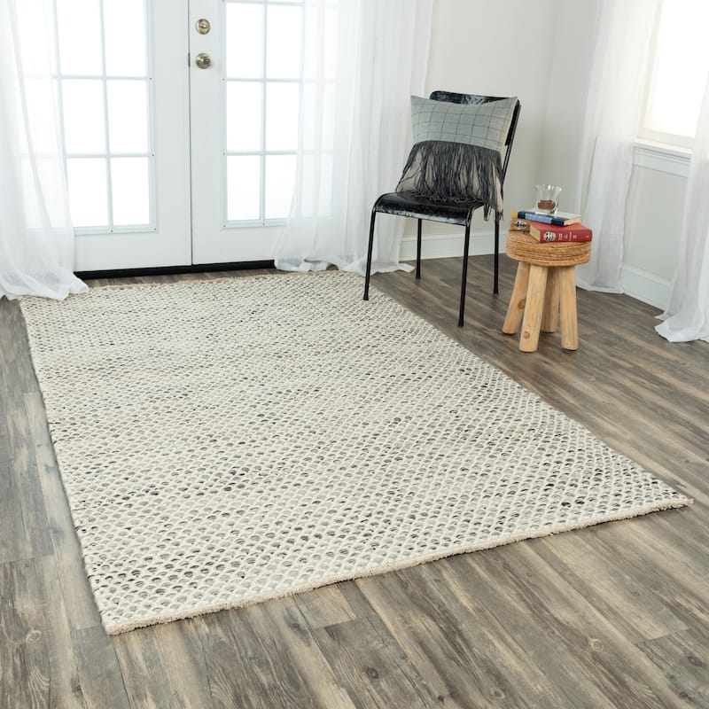 Alora Decor Monarch Grey and Ivory Basketweave Hand-woven Wool Rug
