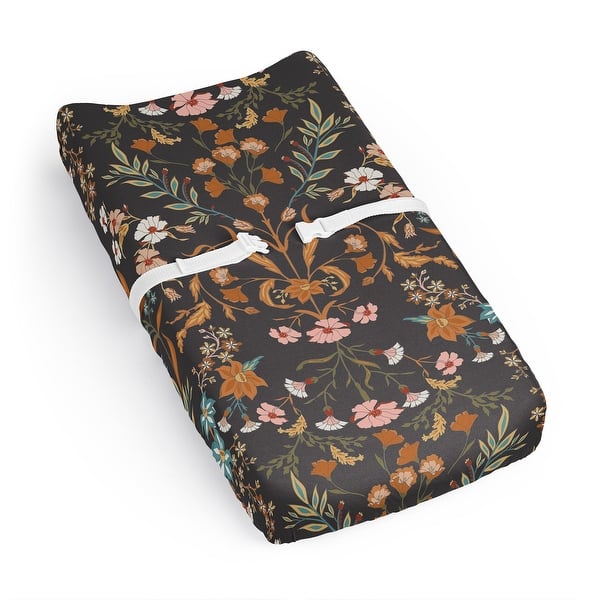 slide 2 of 6, Sweet Jojo Designs Boho Wildflower Vintage Floral Girl Changing Pad Cover Sheet Black Orange Teal Bohemian Farmhouse Cottagecore