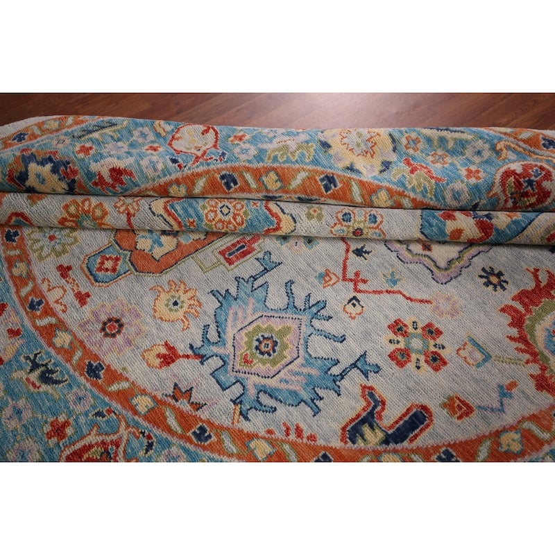 Oushak Indian Round Rug Hand-Knotted Wool Carpet - 8'10"x 9'1"