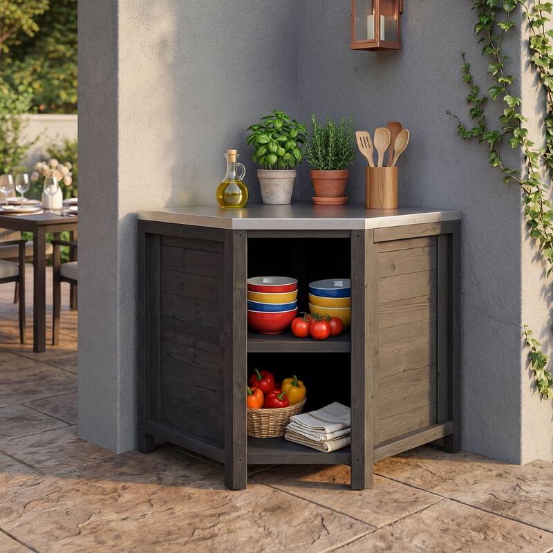 Modular Outdoor Kitchen Island Set, 100% Solid Wood BBQ Cabinet , Patio Kitchen Bar Table