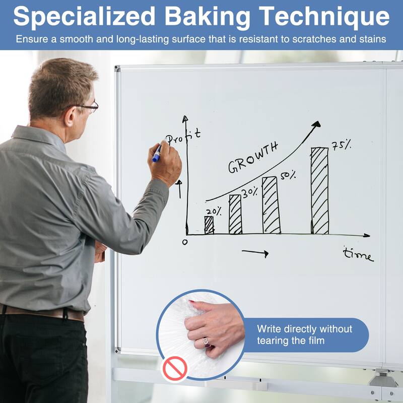 Gymax 72'' x 36'' Double-Sided Magnetic Whiteboard w/ Stand & Aluminum