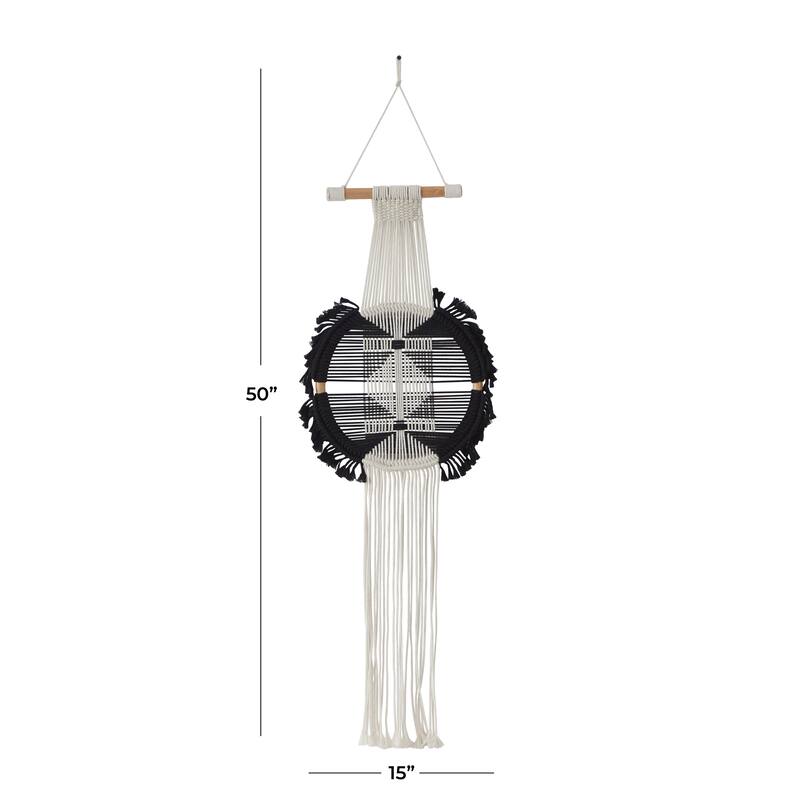 Black Cotton Fabric Handmade Intricately Weaved Macrame Wall Decor with Fringe Tassels