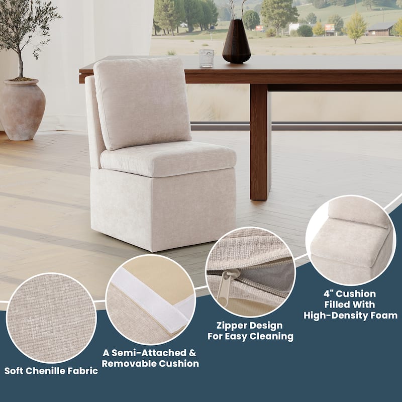 Stansberry Chenille Upholstered Dining Chair with Lift-Top Seat Storage and Caster Wheels (Set of 6)