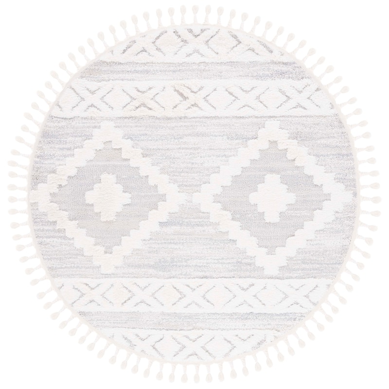 SAFAVIEH Moroccan Tassel Shag Marybelle 2-inch Thick Rug - 6'7" Round - Ivory/Beige