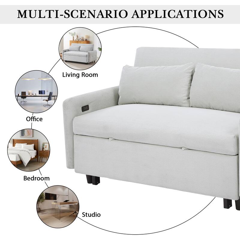 57.48" Pull-Out Sofa Bed Convertible Couch 2 Seat Loveseat Sofa