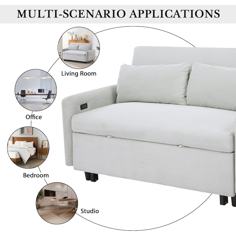 Convertible Sofa Bed Pull-out Sofa Couch 2 Seat Loveseat Sofa Modern Sleeper Sofa with 2 Throw Pillows and USB Ports