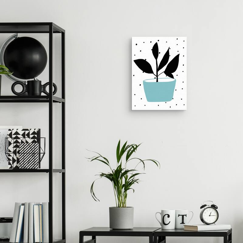 Blue Pot on Black Dots Canvas Art Print