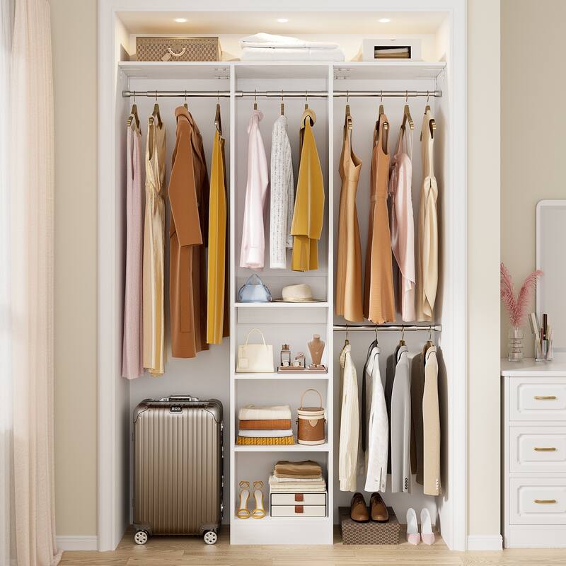 4 FT Closet Organizer with 4 Hanging Rods, Kid's Small Closet System with Storage Shelves