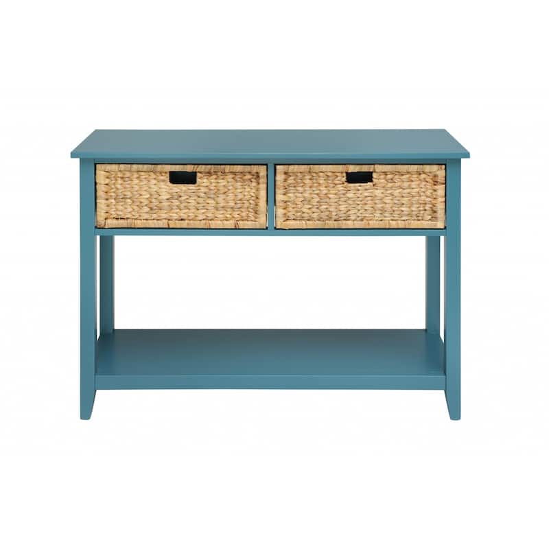 44” Entryway Console Table with Rustic Finish and 2 Drawers Solid Wood and Shelf for Hallway - 44”L x 16”W x 28”H - Teal-Blue