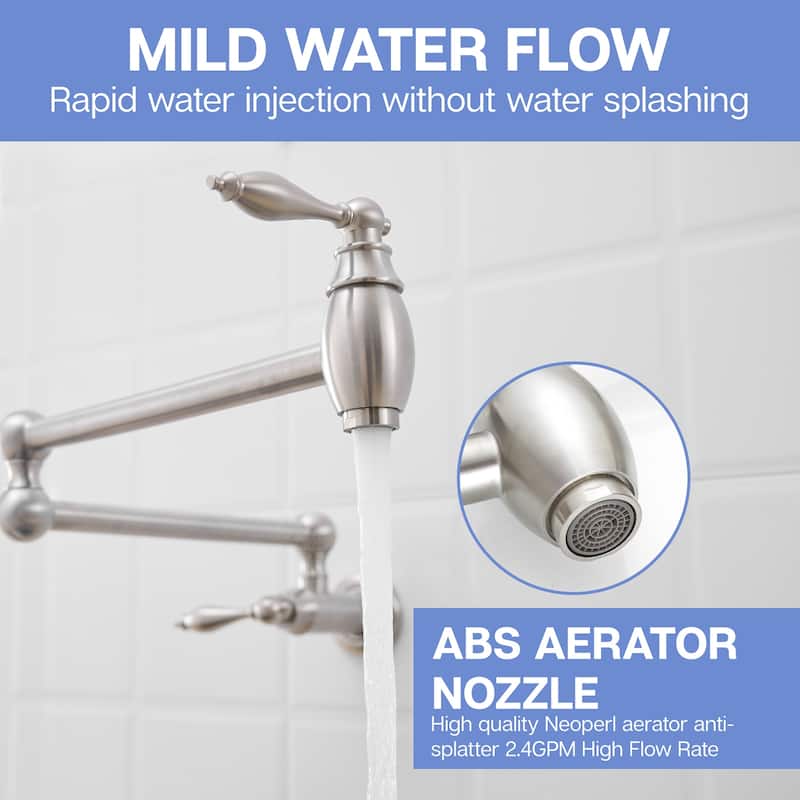 Wall-Mounted Pot Filler Faucet with Dual Handles and 25.2" Extension