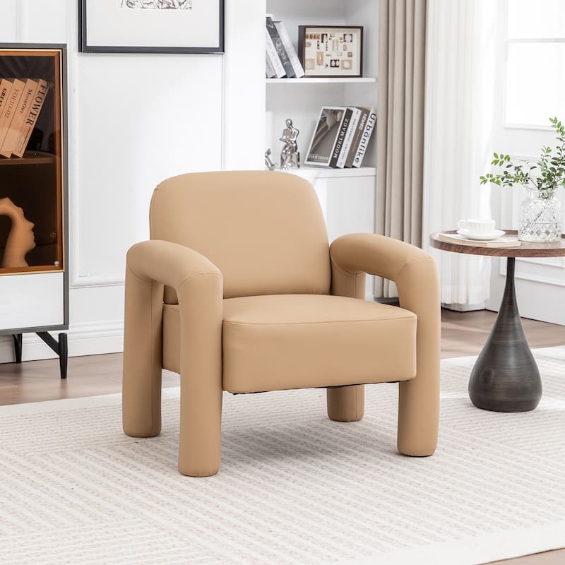 SEYNAR Modern PU Leather Accent Chair with Tubular Multifunctional Legs for Living Room - Mustard