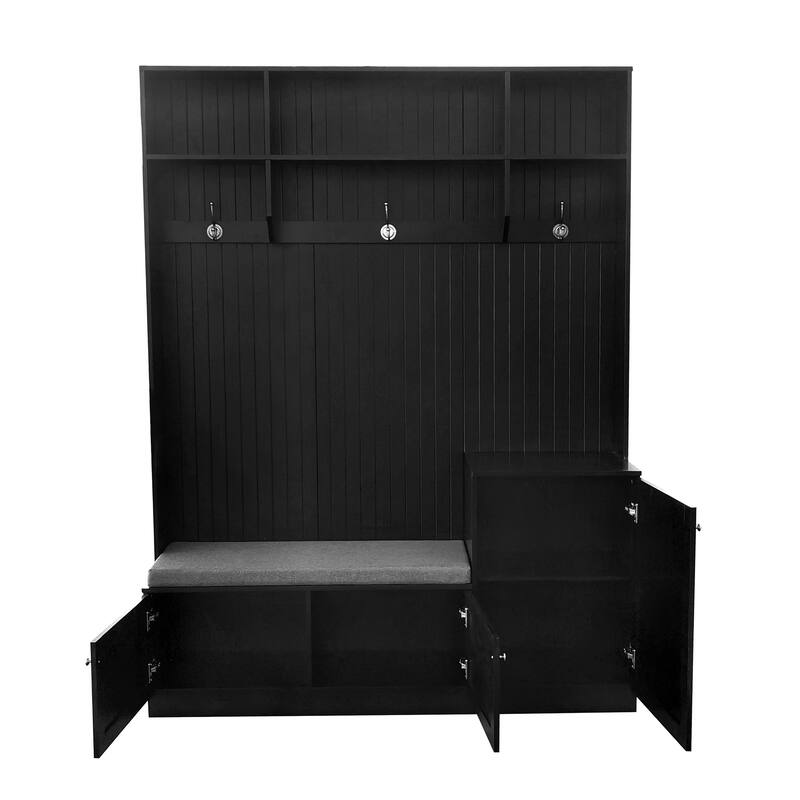 Hall Tree With Comfort And Storage Solutions, Functional Hallway Shoe Cabinet With Bench&Cushion,Coat Rack With Hooks